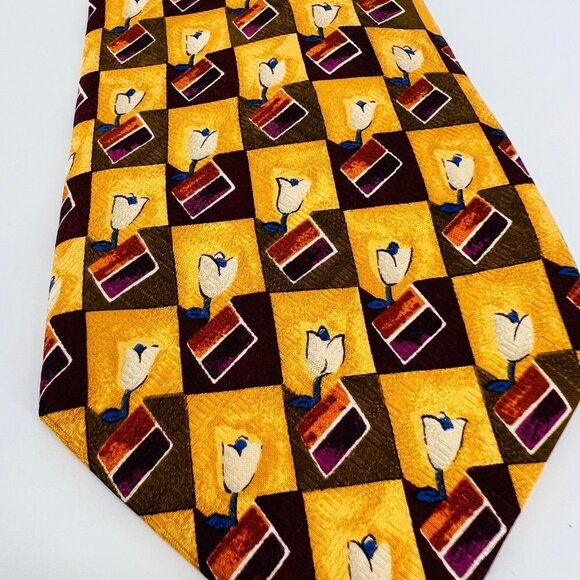 Robert Talbott Best of‎ Class Butter Yellow Check Tie Tulips 100% Silk Nordstrom - Picture 5 of 6